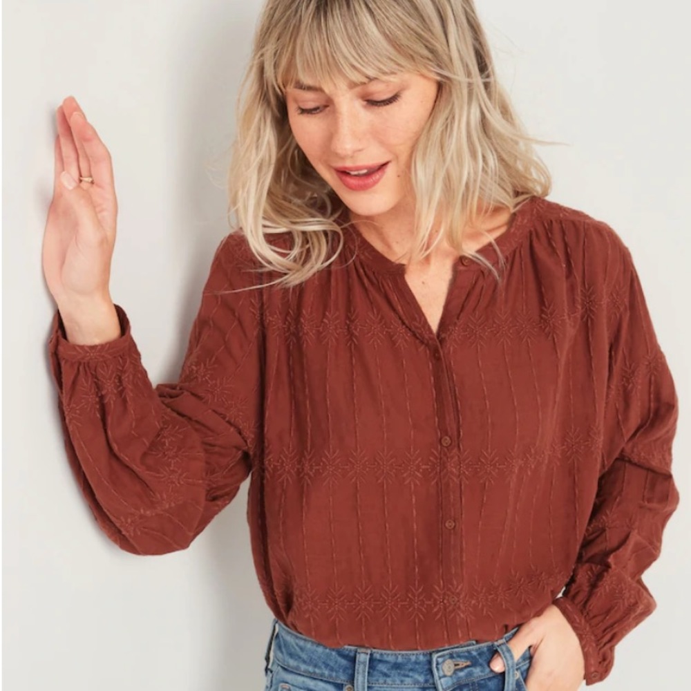 Old Navy Oversized Embroidered Button-Front Blouse